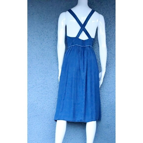 Wilfred Women's US2 Blue Moroccan Pinafore Dress Linen Cross Back Pckt Midi $178 - Picture 2 of 8